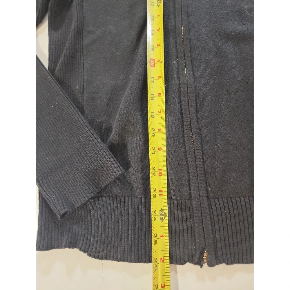 Lauren Ralph Lauren Full Zip Sweater Womens Large Black Gold Crest Crown‎ Mock